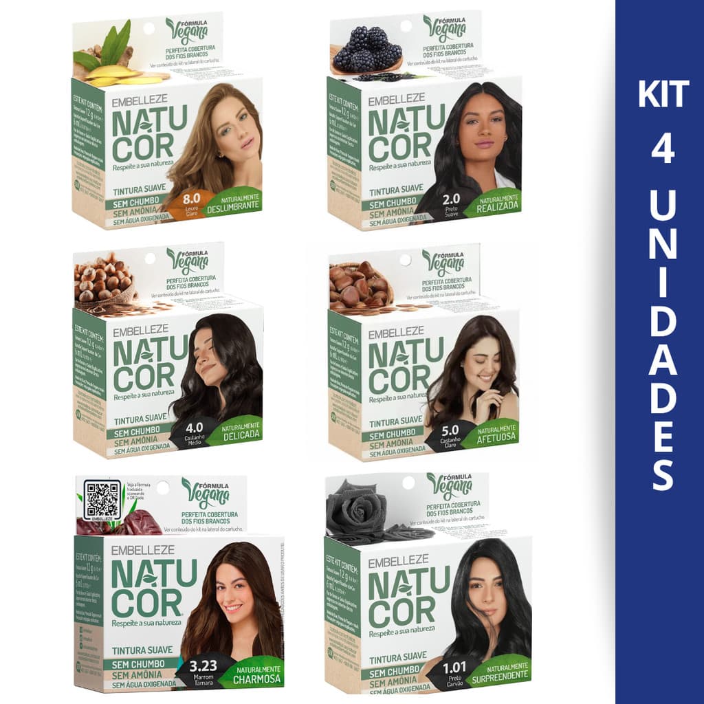 KIT 4 UNIDADES TINTA DE CABELO NATUCOR FILM