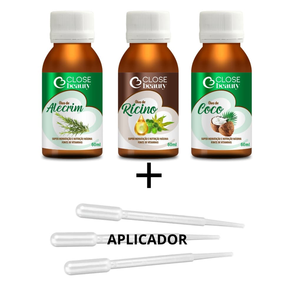 Kit Terapia Capilar Misturinha Belveg Óleo de Coco + Rícino + Alecrim 60ml + Pipetas 100%natural