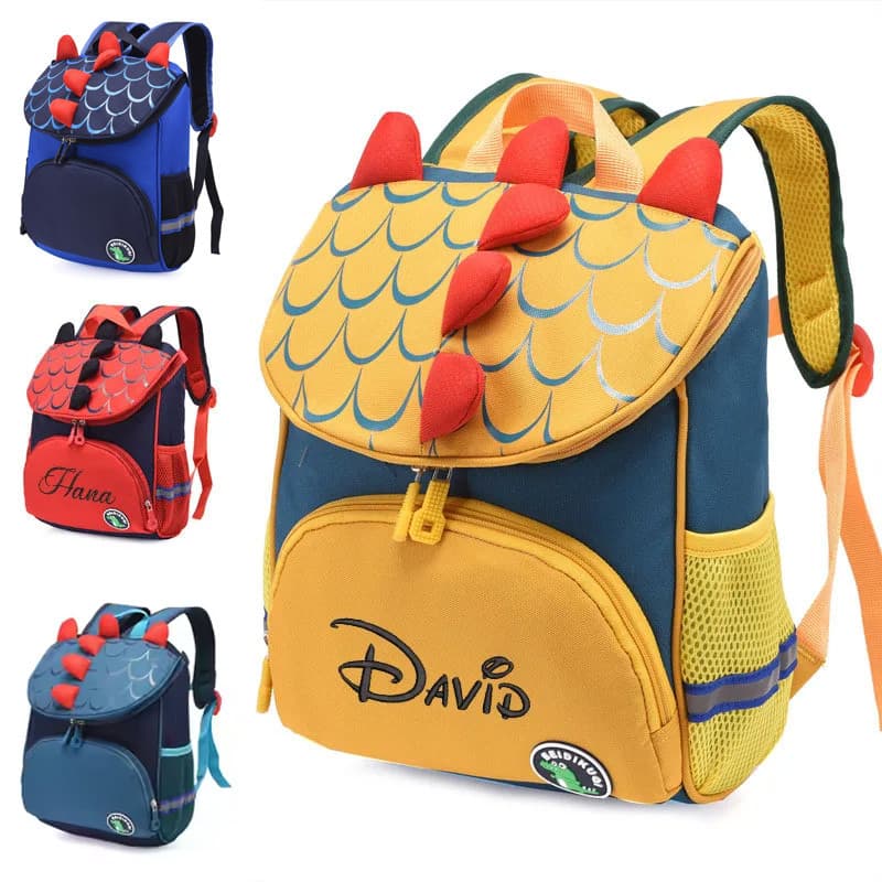 Nome Personalizado Mochila De Jardim De Infância Para Meninos E Meninas Bonito Dos Desenhos Animados Dinossauro Bordado