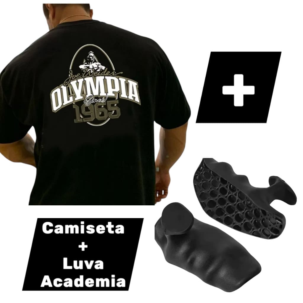 Kit Camisa Oversized Mr Olympia Maromba Bodybuilder Academia 100% Algodão + 1 par de luva ergonomica