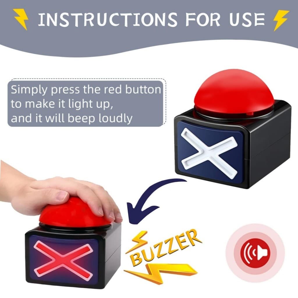 2PCS Jogo Resposta Ao Buzzer , Game Botão De Alarme Sonoro Com Trivia Light Quiz Obtém Talent Toys