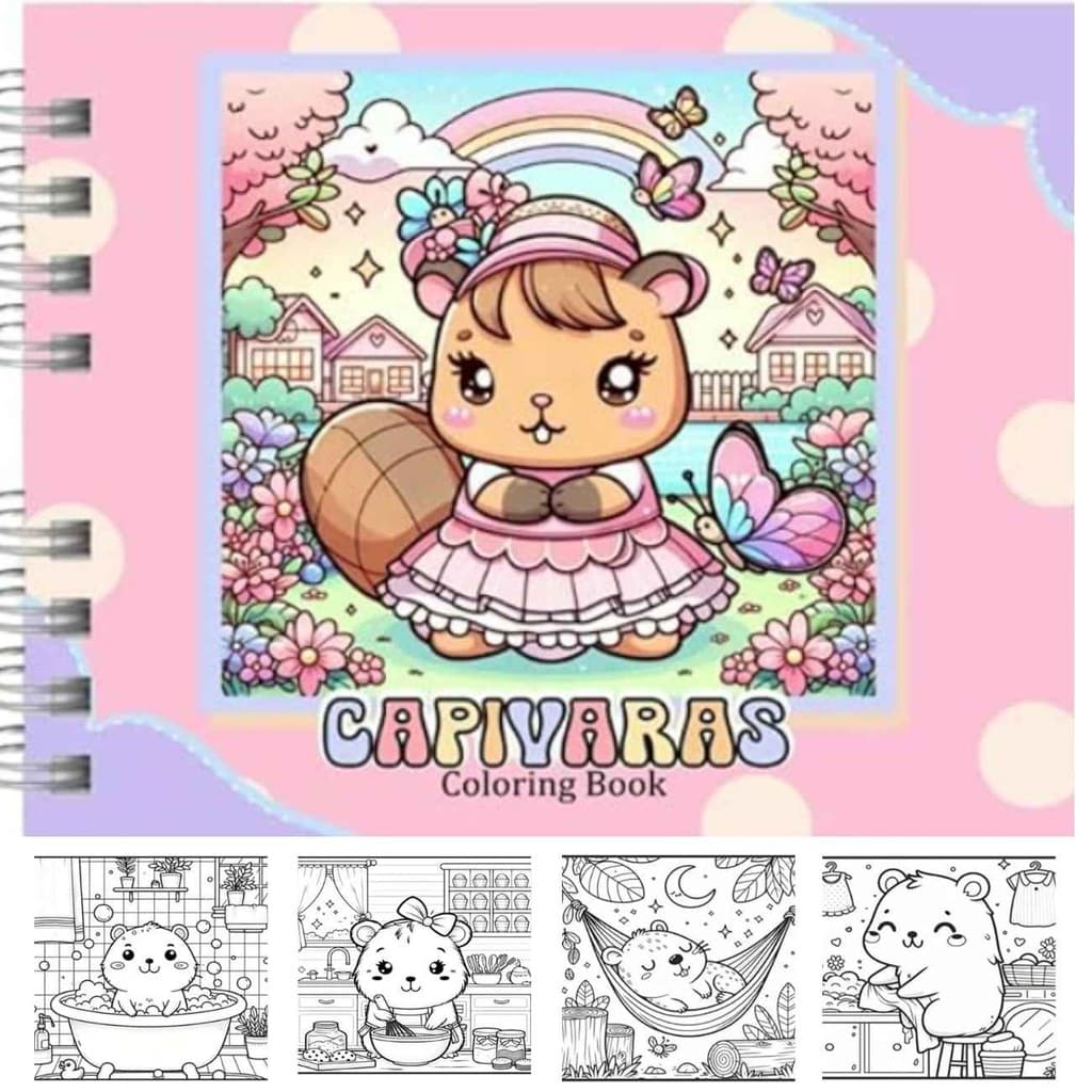 Livro De Colorir Capivara Desenhos Capa Dura Premium Com Brilho Holográfica Caderno Para Crianças E Adultos Pintar