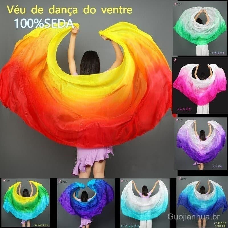 Véu de Dança do Ventre 100% Seda, Comprimento do Lenço é de 2,5m