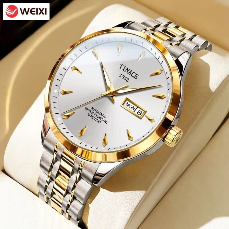 Relógio mecânico automático masculino à prova d'água luminoso calendário duplo moda relógio masculino de negócios