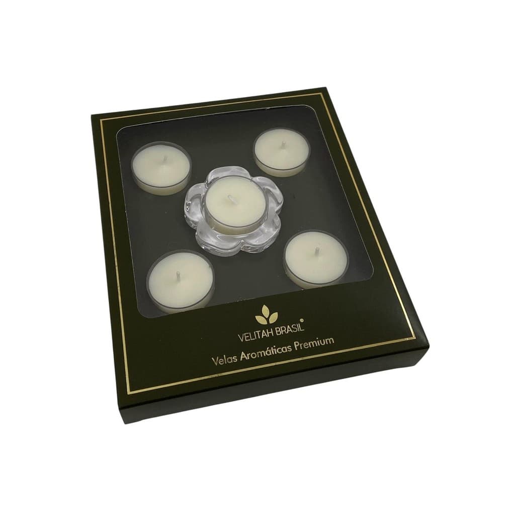 5 Velas Aromáticas Premium + Porta Vela Kit Presente Especial