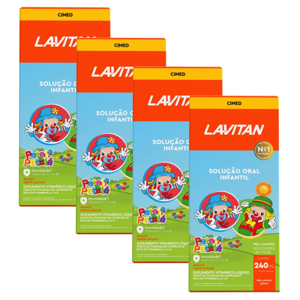 Kit com 4 Lavitan Patati Patatá vitamina infantil sabor laranja solução Cimed com 240ml