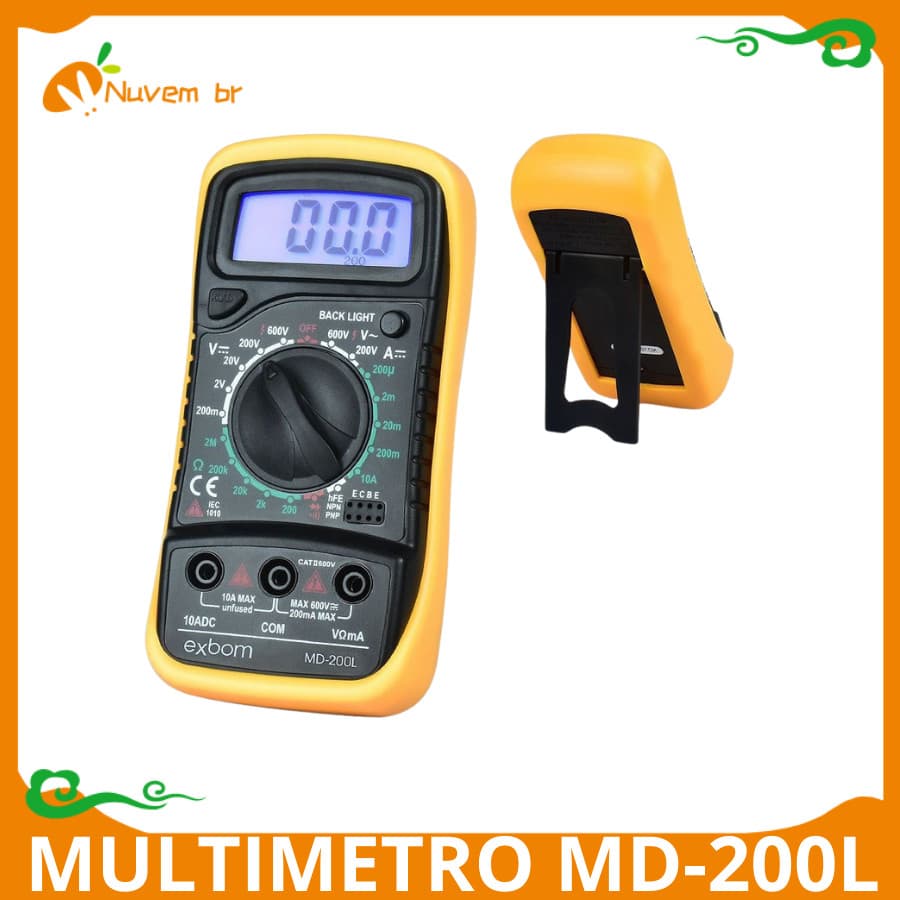 Multímetro digital com Iluminação Profissional Com Bip Teste Aviso Sonoro Iluminação Visor Original  MD-200L