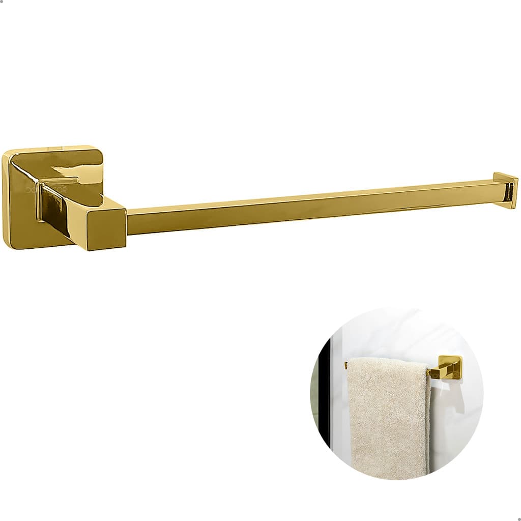 Porta Toalha Dourado Metal Inox Suporte Parede Quadrado Para Toalha Rosto Mãos Toalheiro Reto Gold