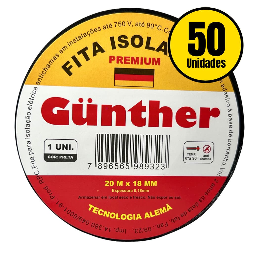 Fita Isolante 20 Metros 18mm Profissional Premium 50 Rolos