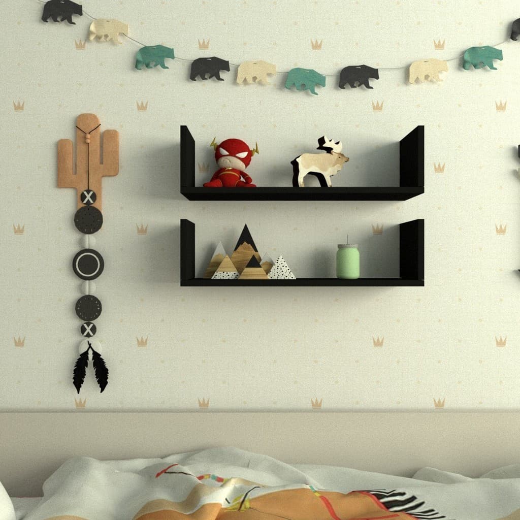 2UN NICHO ABA U P15cm Minimalista Preto MDF Dormitório Bebe Infantil Kids + ENVIO IMEDIATO