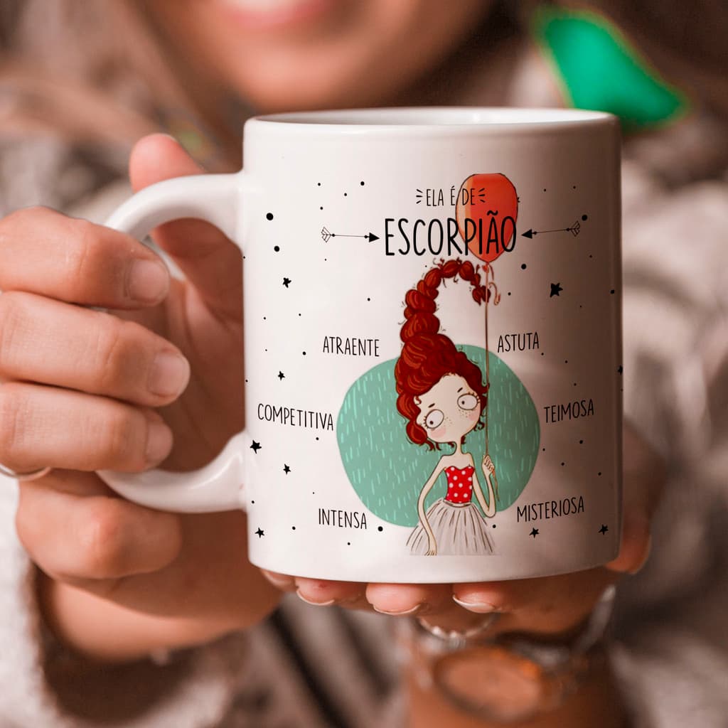 Caneca Personalizada Xicara Branca Grande Caneca de Porcelana Personalizada Signo H28 ESCORPIÃO