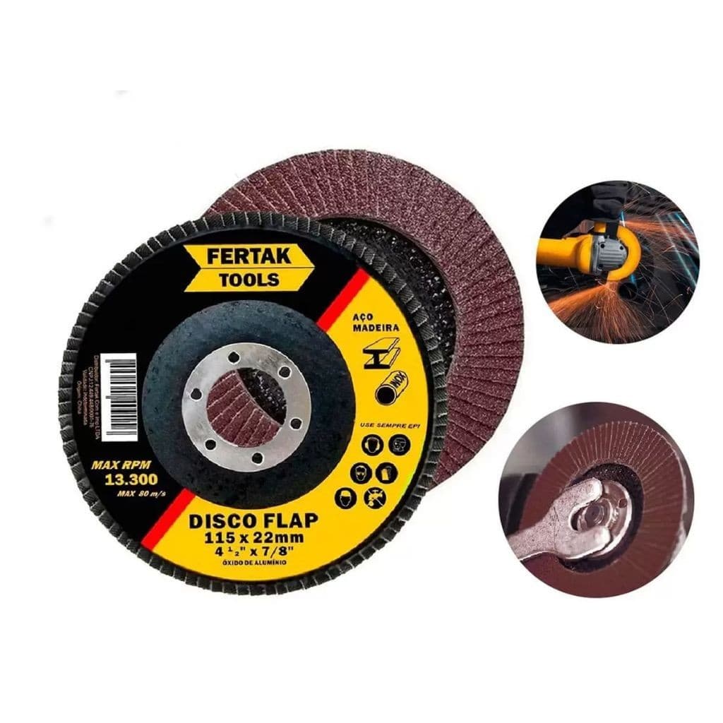 Kit 10 Disco Flap  Lixa Para Madeira e Ferro 4.1/2 115mm Escolha O Grão 40 - 60 - 80 - 100 - 120 - FERTAK -