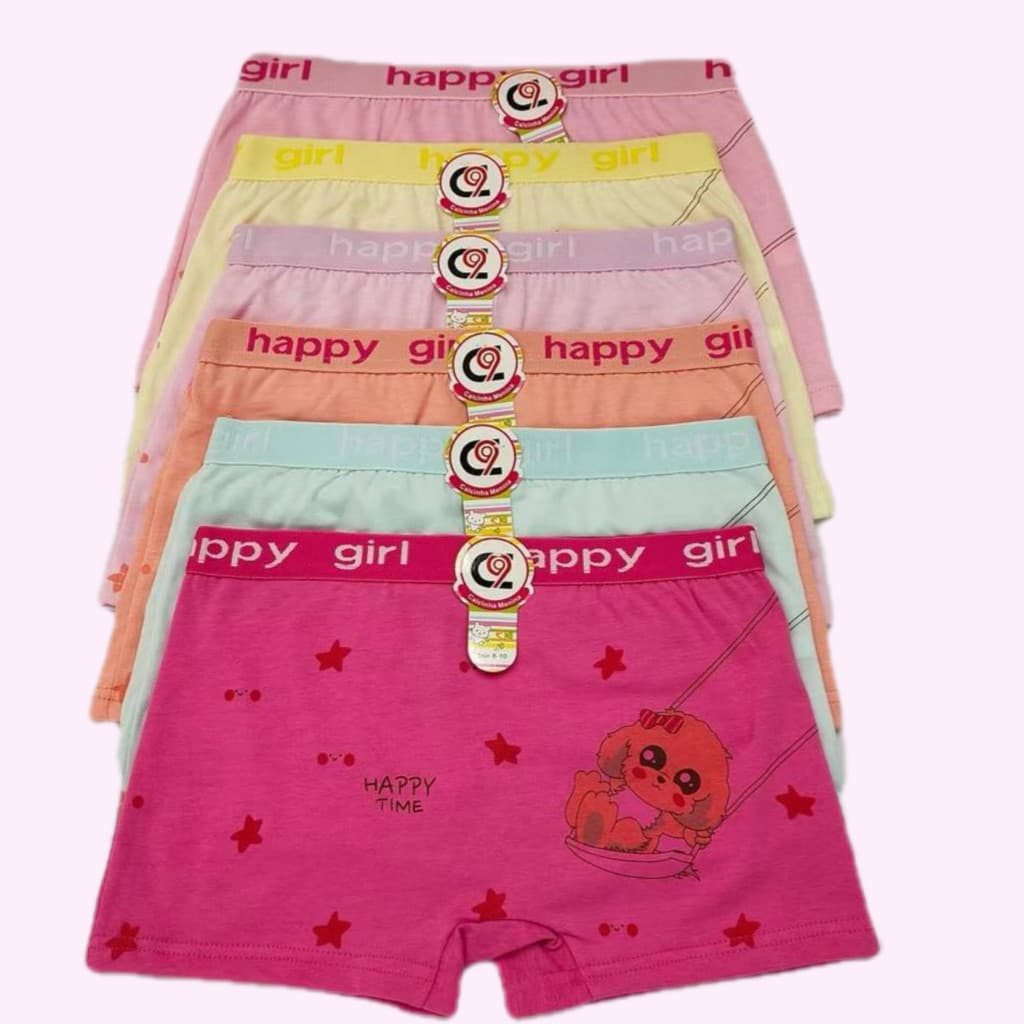 Kit 12 Calcinha Algodão Box Boxer Short Shortinho Menina Infantil Estampada