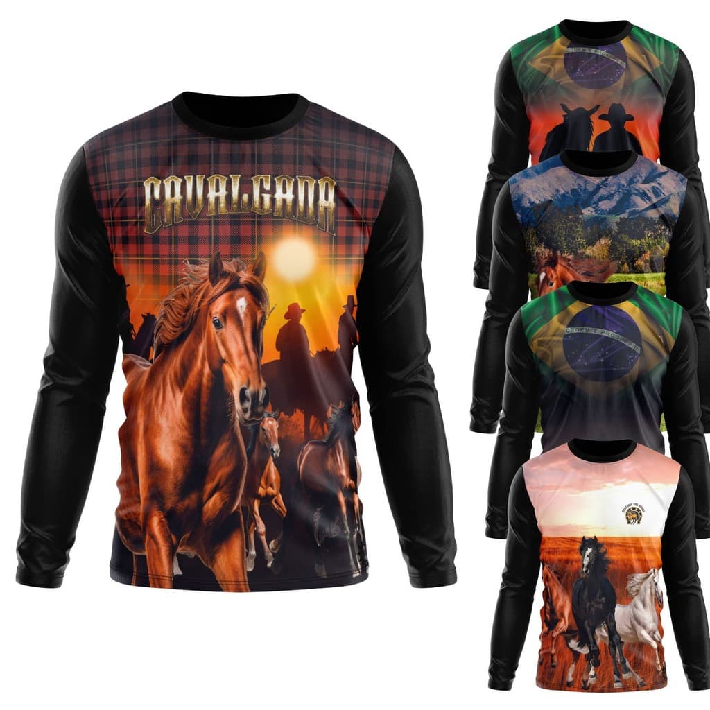 Camisa Camiseta Unissex UV Estampa Cavalgada Muladeiros Cavalos novo