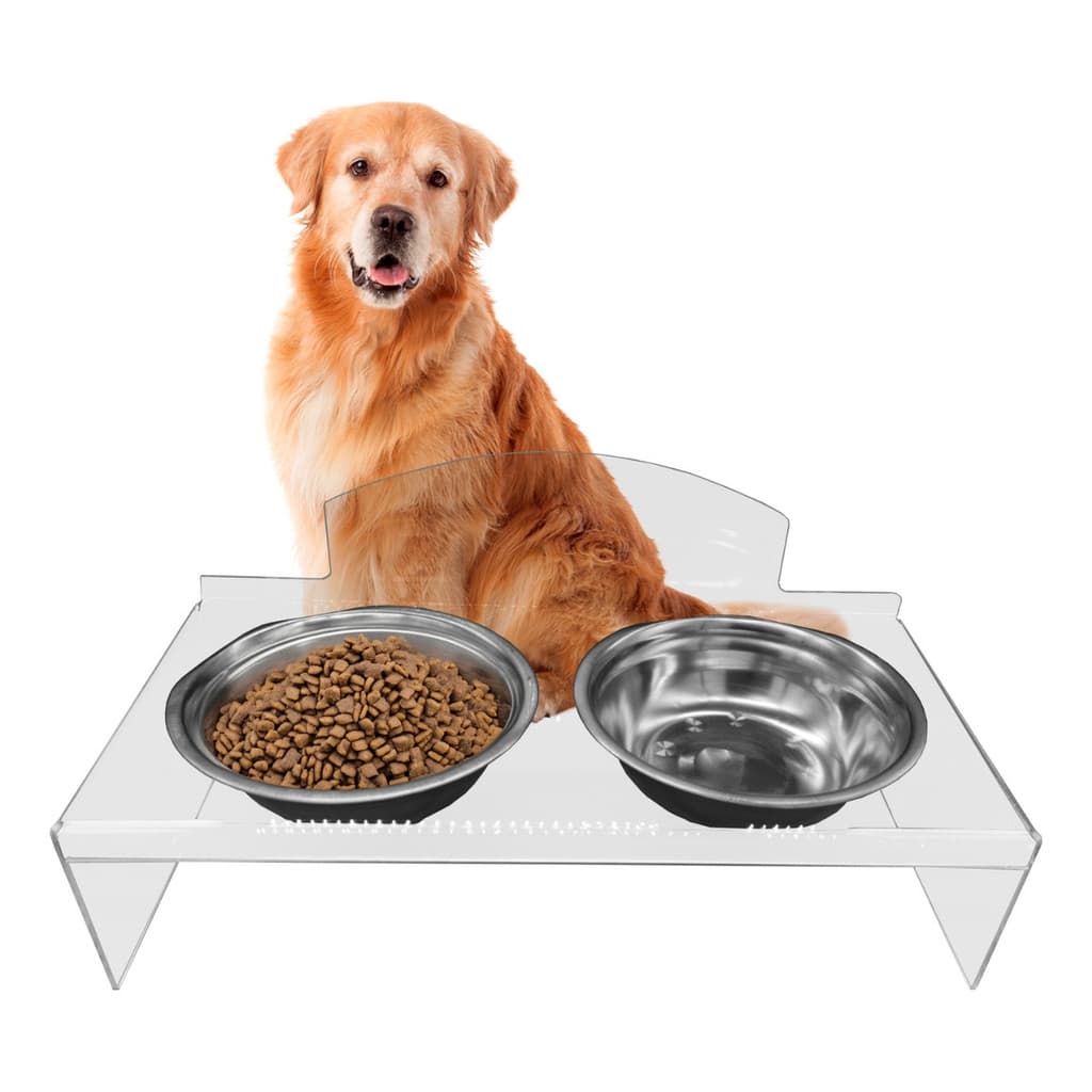 Alimentador Tigelas Inox Acrílico Comedouro Elevado Conforto Postura Premium Cães Gatos