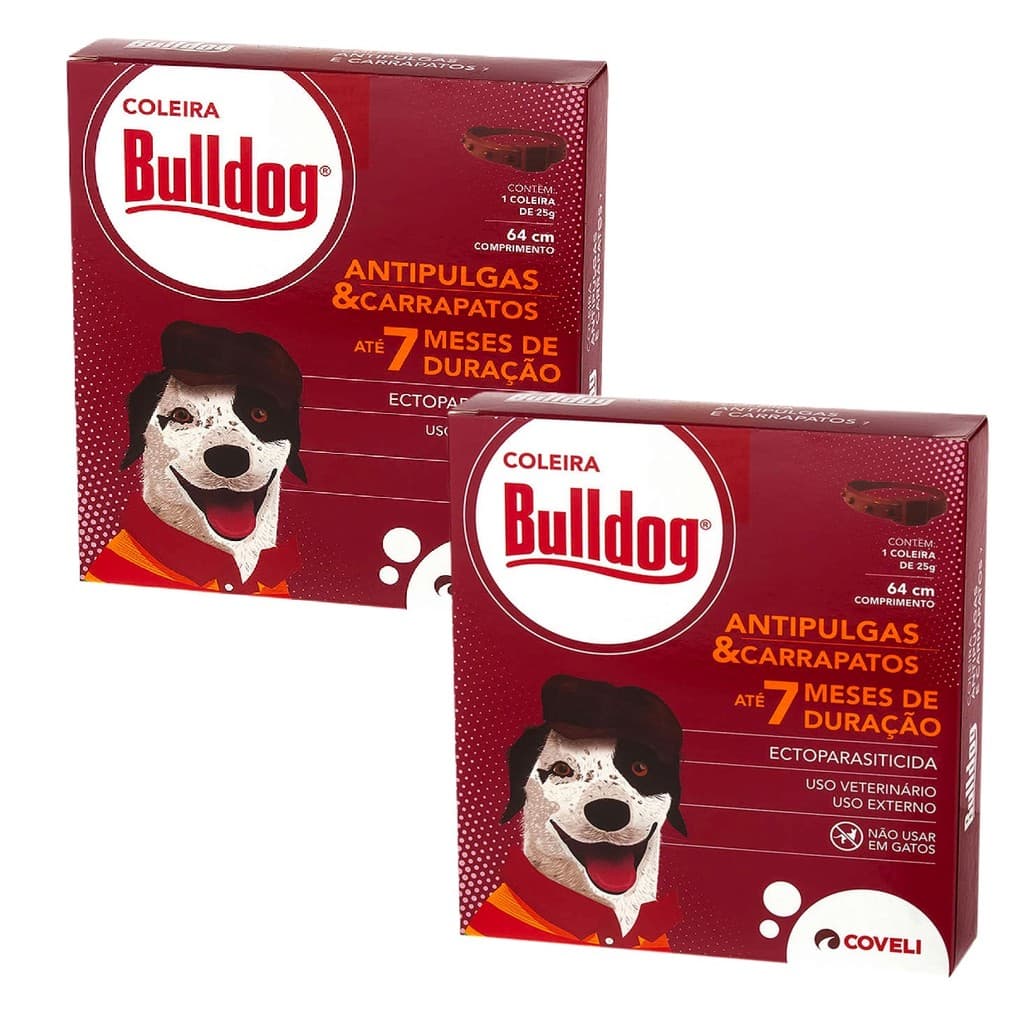 Kit 2 Bulldog Coleira Antipulgas e Carrapatos Coveli para Cães - 64 cm