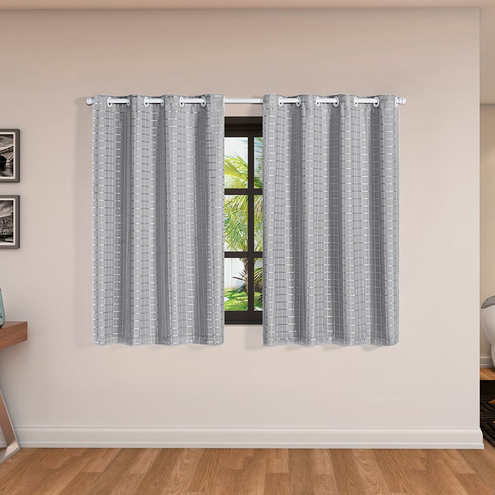 Cortina 2,00x1,40m Blackout Corta Luz com Forro Pvc Voil Xadrez para Varão