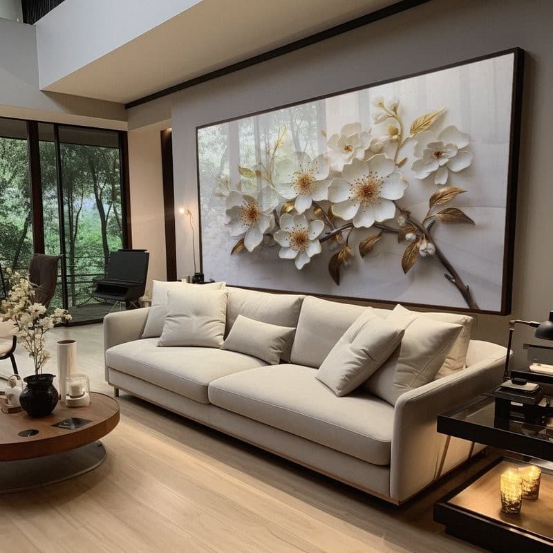 Quadro Decorativo 110x80cm  Floral luxo horizontal Hall da Luxo Sala Quarto Casa Decoração De Parede Mdf Adesivo