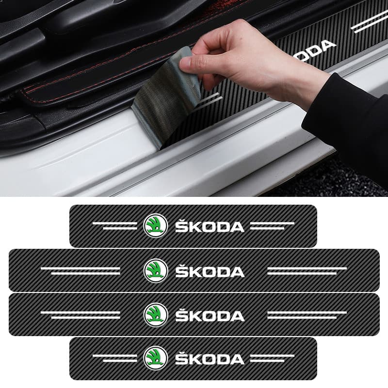 Adesivo De Proteção De Soleira De Porta De Fibra Rbon 4 Peças Acessórios De Carro Para Skoda Octavia Fabia Rapid Yeti Ko