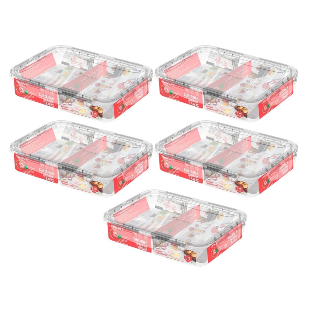 Kit 5 Pote Porta Frios Com 1 Divisória E 4 Travas Laterais Resistente Empilhável Versátil
