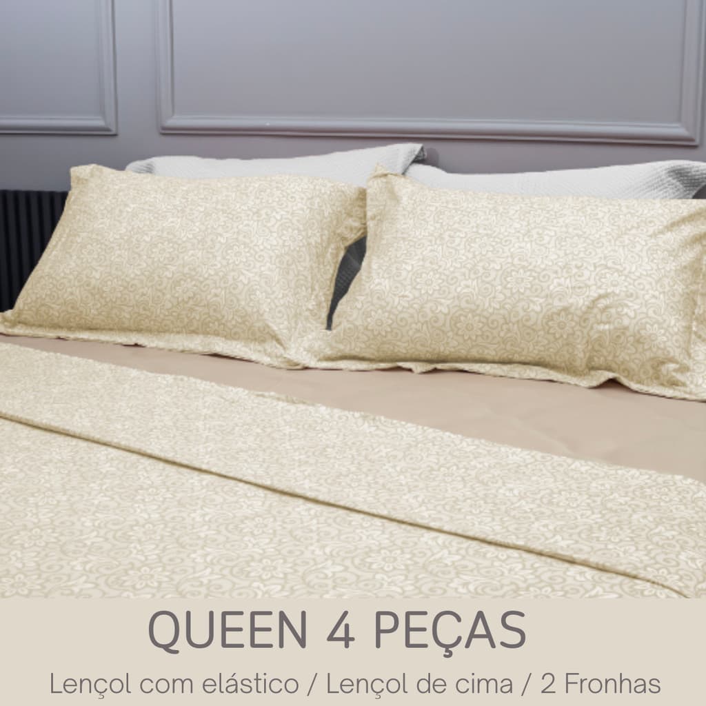 Jogo de Cama Queen 2,40mx2,50m Charme 4 Pçs /Alta Qualidade - Tecido com Toque Macio
