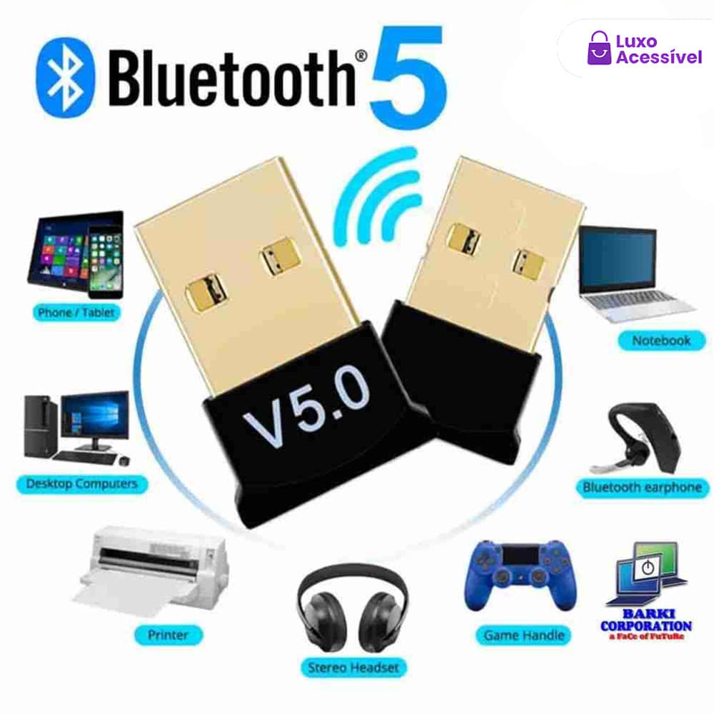 Adaptador Bluetooth 5.0 USB Transmissor Áudio Sem Fio para Notebook e Carros