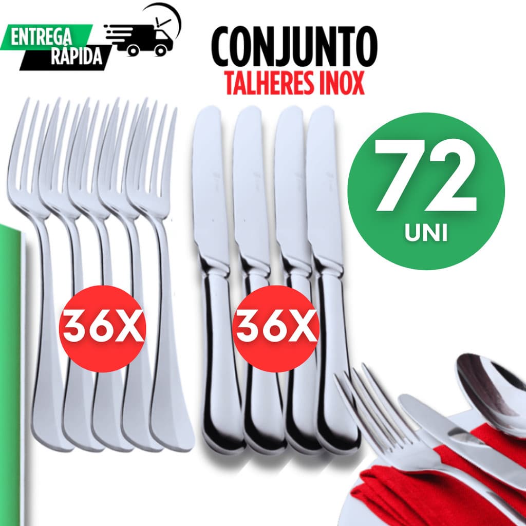 Conjunto 72 Faca e Garfo Talher Inox – Talheres Garfos  Facas Perfeitos para Restaurante Bar Cozinha