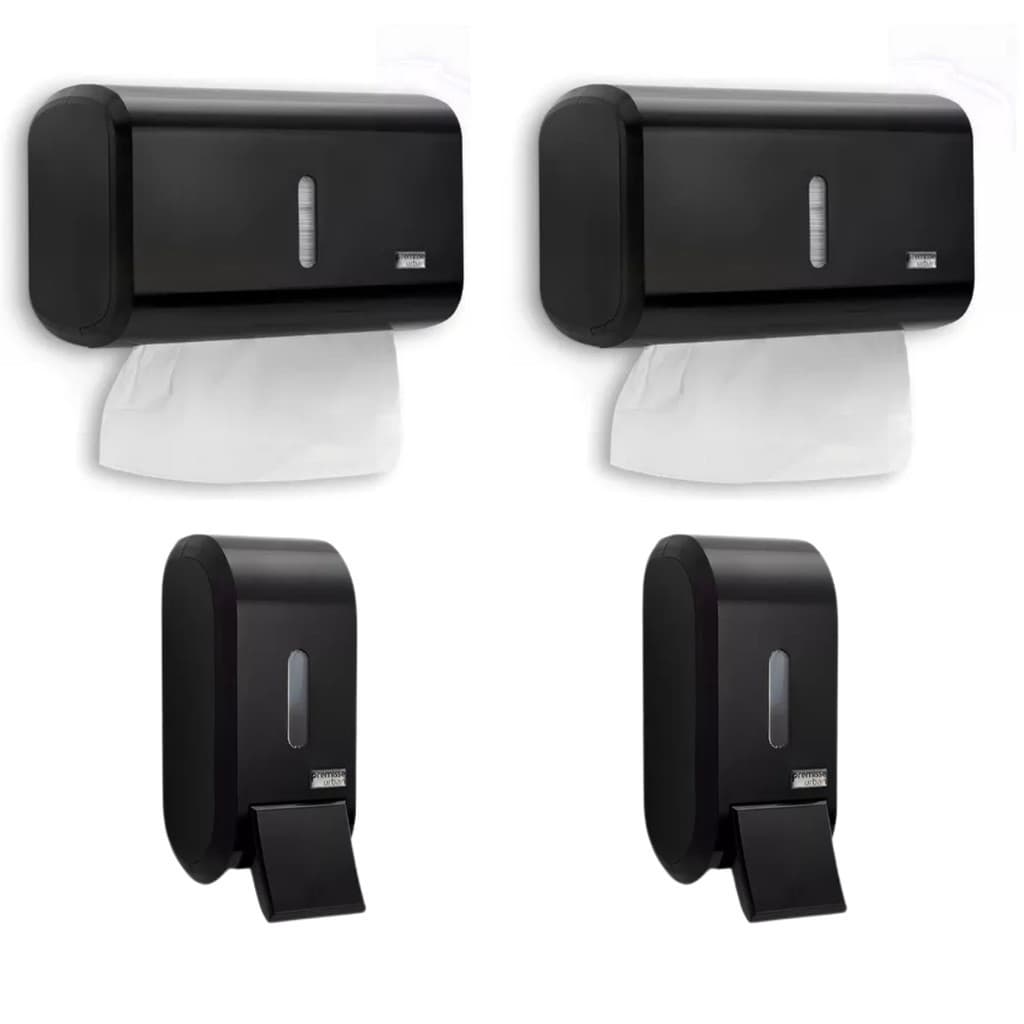 Kit 2 Porta Papel Toalha 2 Saboneteiras Alcool Gel Dispenser Urban Compacto Preto Premisse