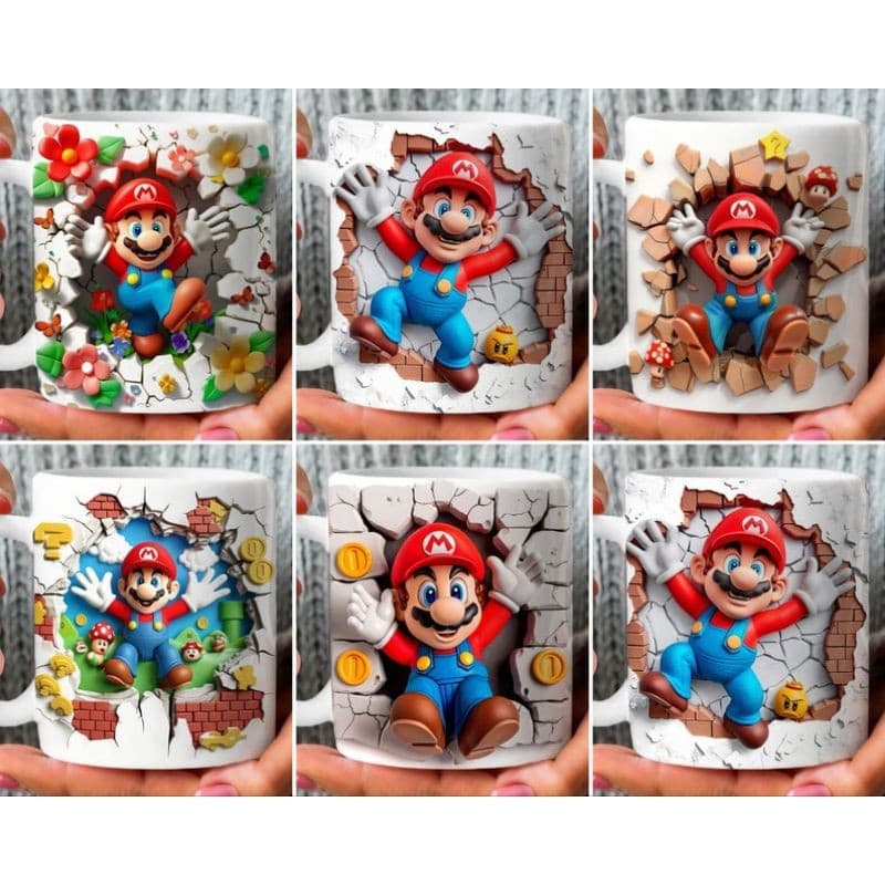 Caneca personalizada arte 3D Super Mario Bros caneca de porcelana branca sublimação 325 ml