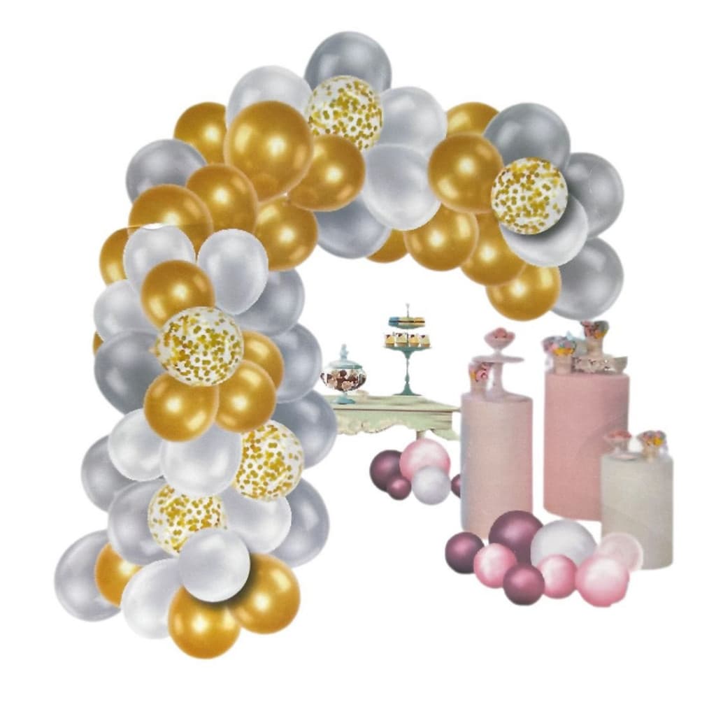 Kit Festa 67 peças de Balão Látex e Com Confete Decoração Festa Cinza e Dourado