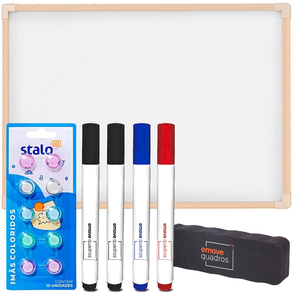 Lousa Branca 70x50 Magnética Madeira Quadro Branco Painel Fotos Kit Anotação + Imãs Coloridos