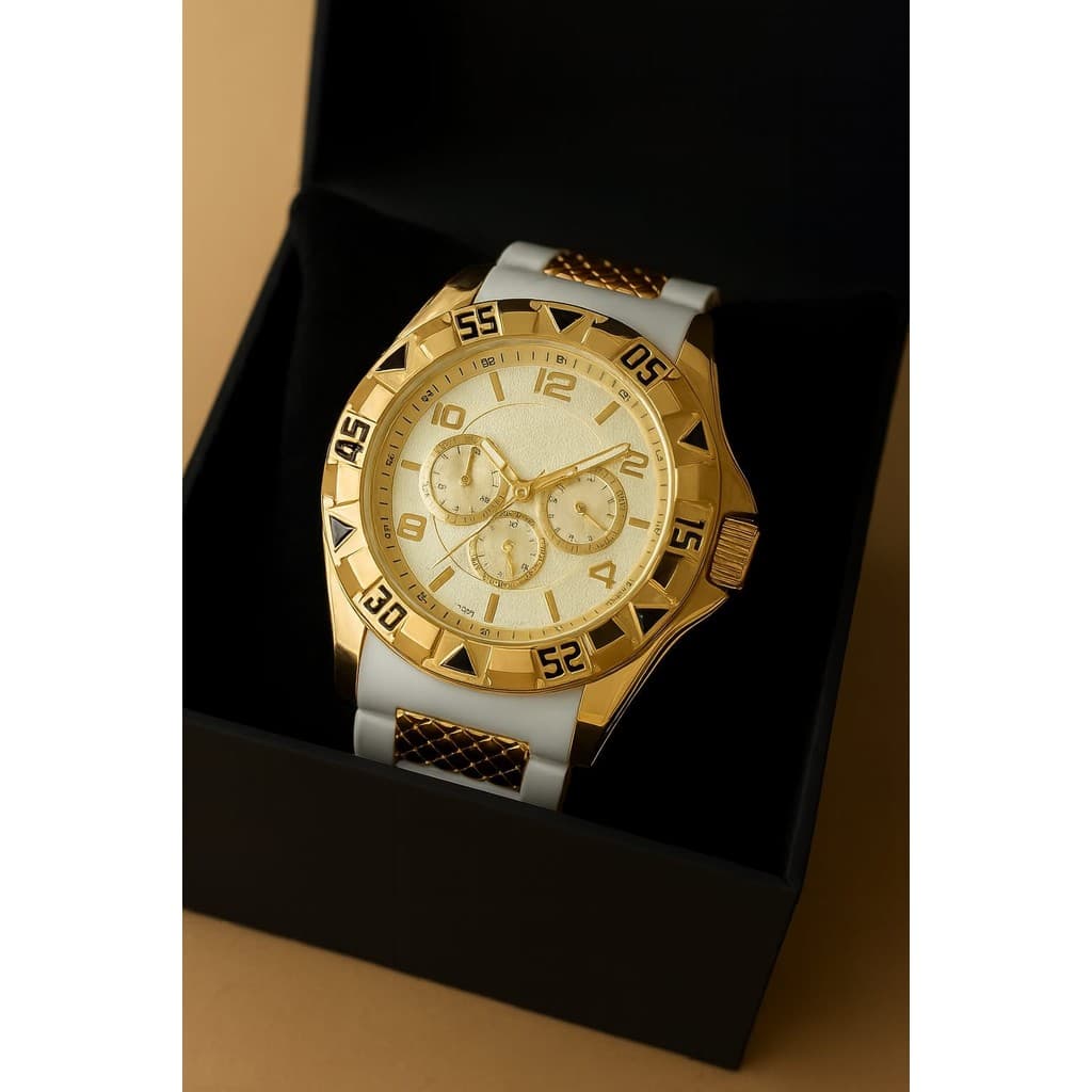 Relógio Masculino Dourado Elegante Pulseira Preta Estilo Social