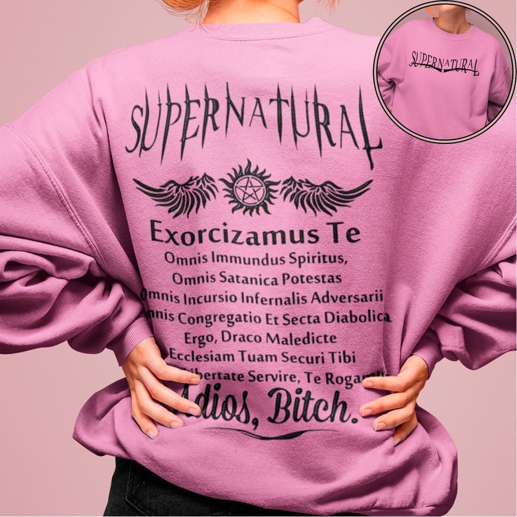 Moletom Supernatural Winchester Frase Exorcizamus Te Blusa De Frio Gola Carec SPN Série Hunters