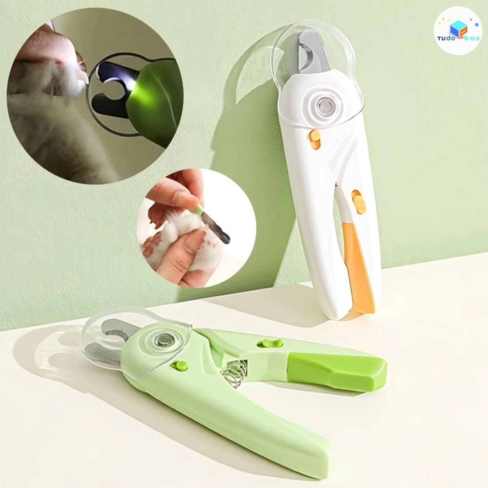Kit Cortador De Unhas Para Cães E Gatos Com Alicate Lixa Tesoura LED Inclui Luz