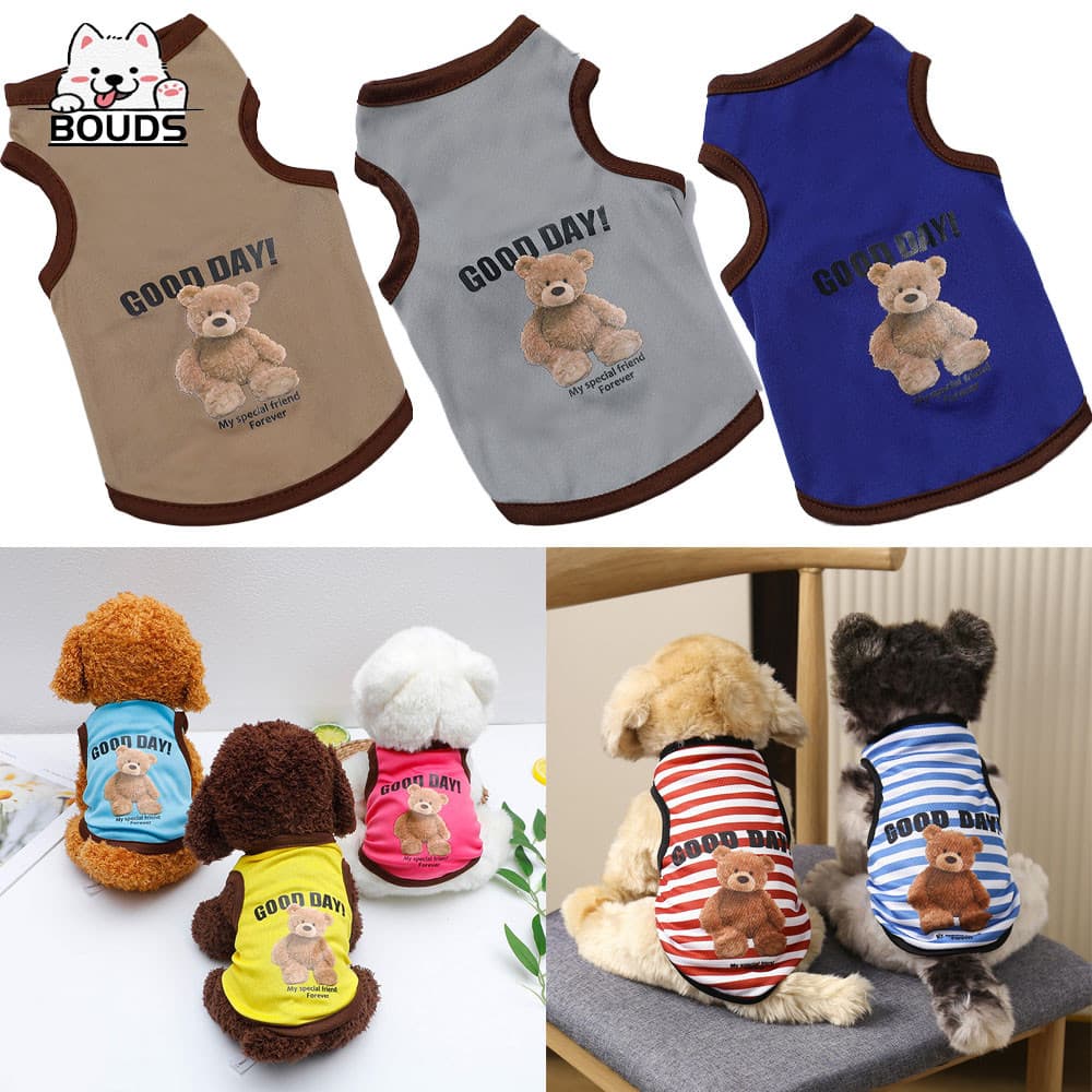 Colete Pet Sem Mangas com Estampa de Urso Teddy, Roupa Confortável e Respirável para Gatos e Cachorros Pequenos
