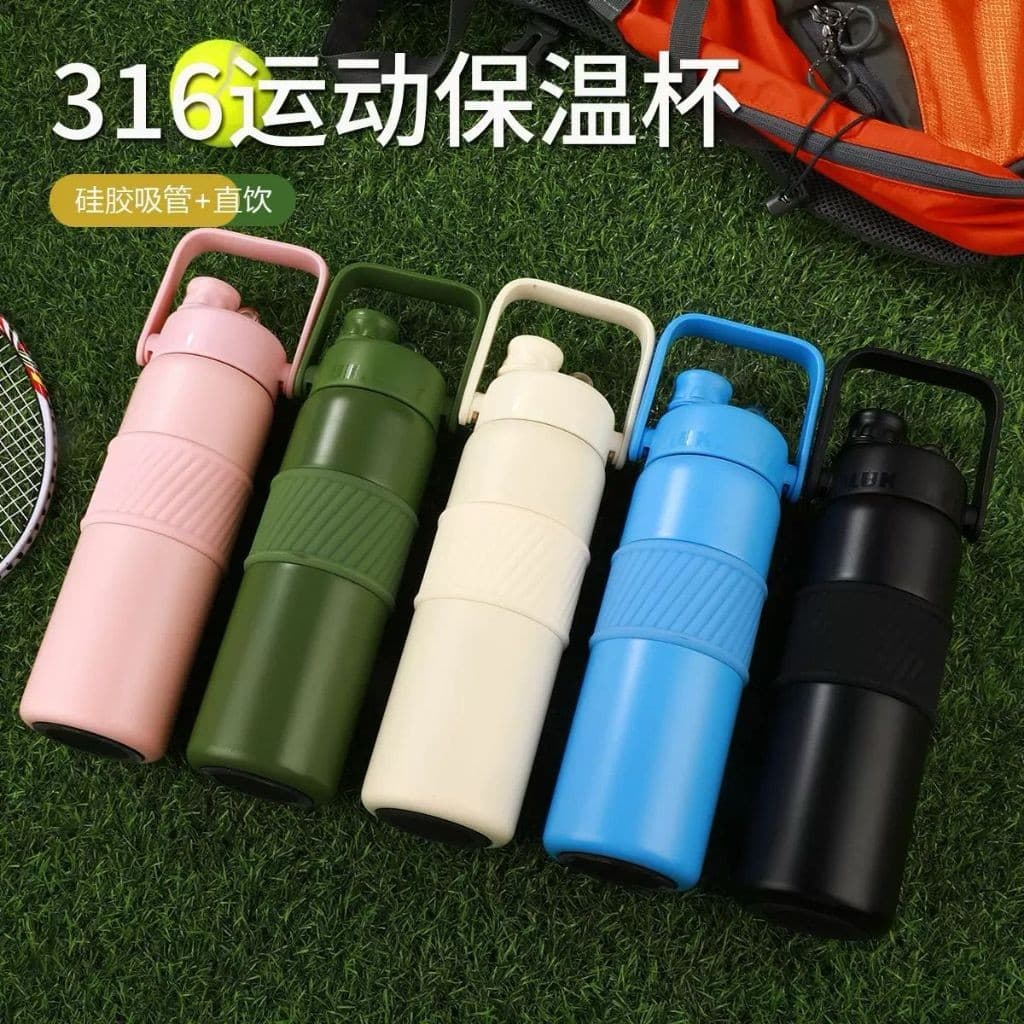 2025 NOVO Garrafa térmica esportiva Duplo aço inoxidavel 600ml 800ml Bica dupla com canudo e alça