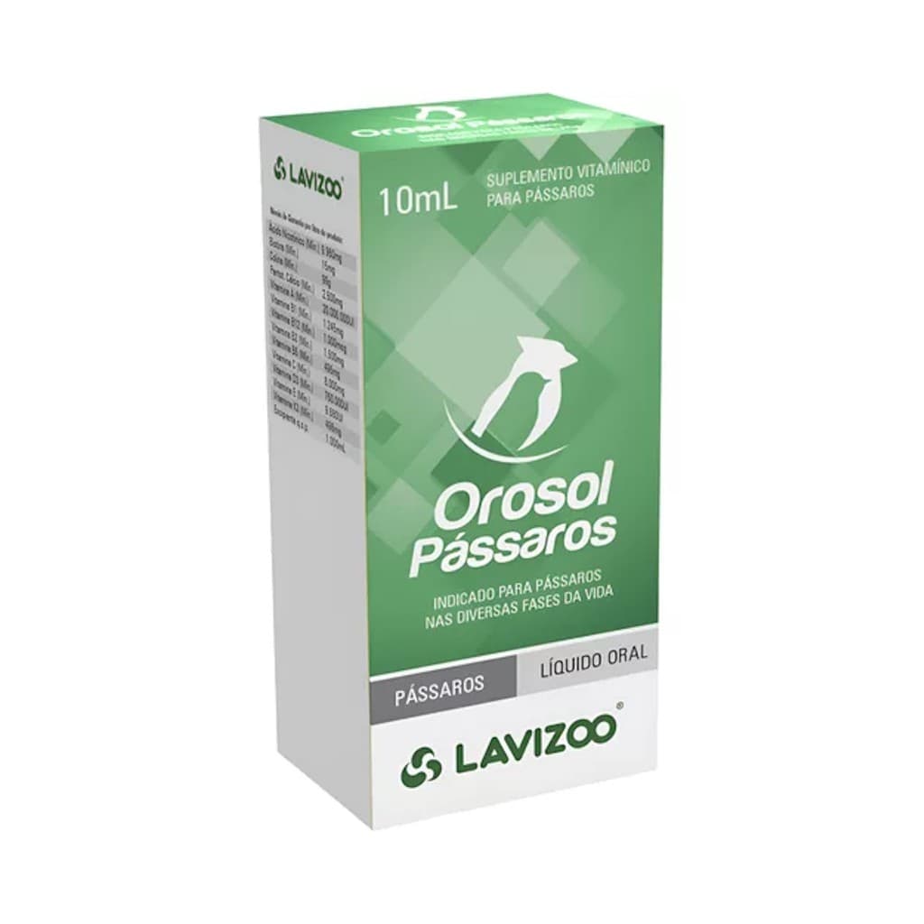 Suplemento vitamínico Orosol para pássaros. Mantém aves saudáveis, com plumagem bonita e canto