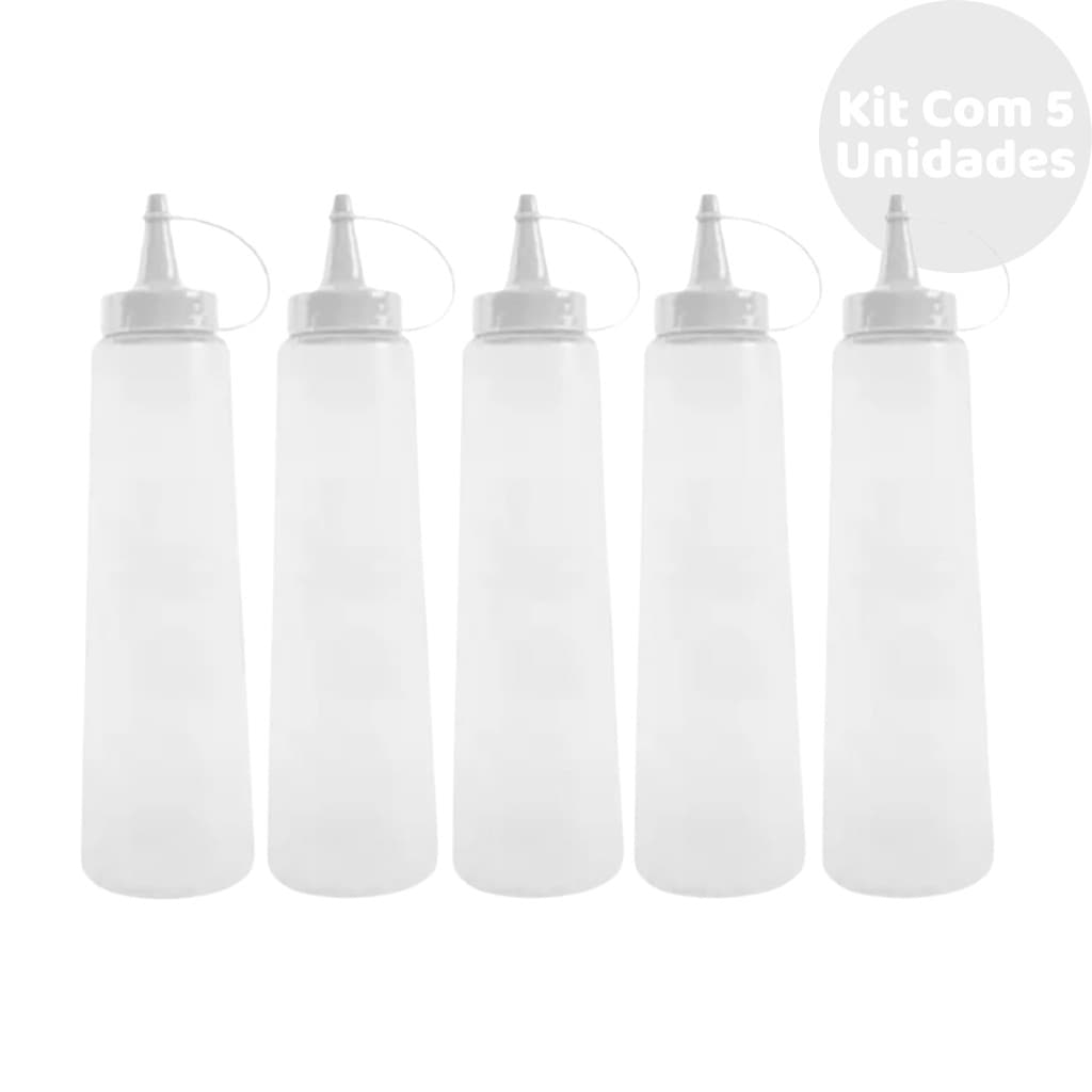 Kit 5 Unidades Bisnagas para Molhos com Tampa Branca – Uso Doméstico e Comercial