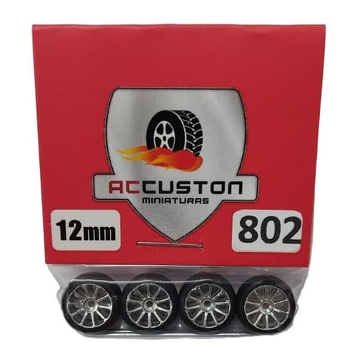 Rodas com pneu de borracha Para Customização de Hot Wheels Matchbox e Perfil Baixo 1/64  Ac Custon  12 mm modelo 802