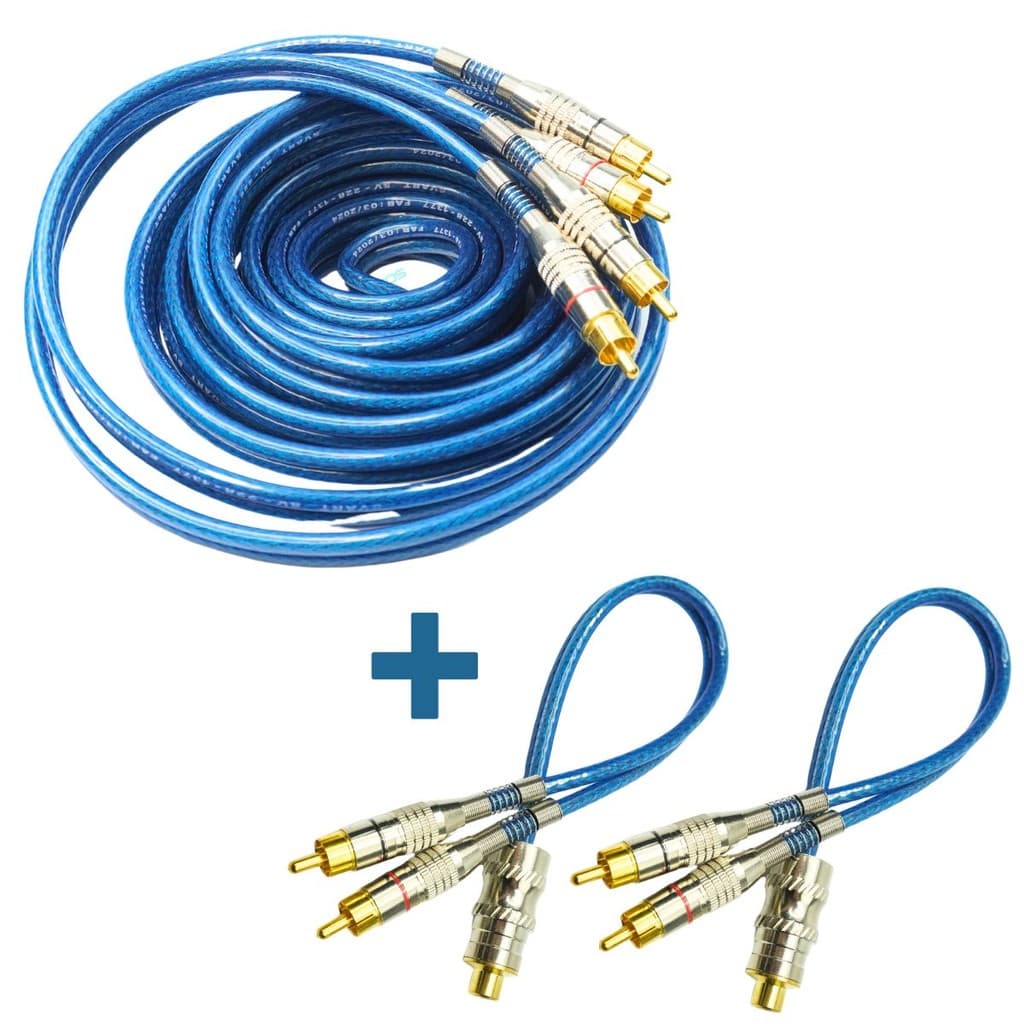 Kit Cabo RCA Blindado 5m + Cabo 2 Y RCA Svart Prime Audio Stereo Automotivo OFC Antiruido de Som
