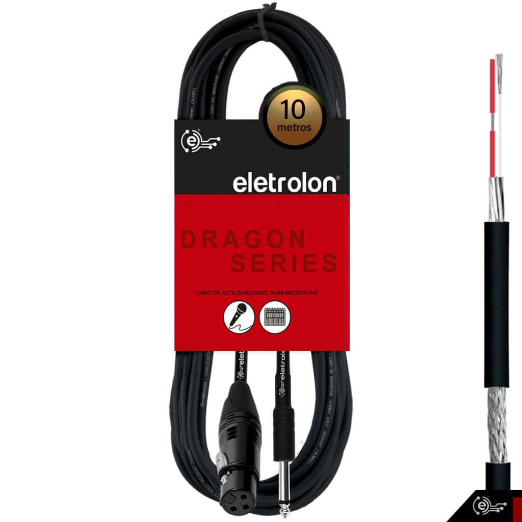 CABO DE MICROFONE 10 METROS P10 MONO/ XLR FÊMEA ELETROLON