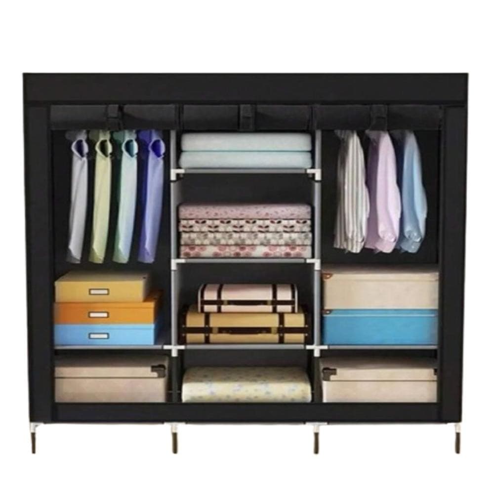 GUARDA ROUPA ORGANIZADOR PORTATIL DOBRAVEL GRANDE CABIDEIRO PRATELEIRAS ARMARIO ARARA PRETO