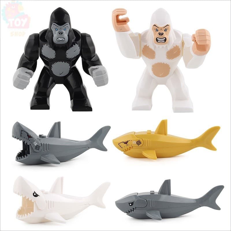brinquedos educativos para bebê Brinquedo de desmontagem crianças de bloco de construção baby shark toys bebê tubarão lego construção Blocos De Construção Compatíveis Montagem Inserir Tubarão Gorila Animais De Brinquedos Educativos Ornamentos