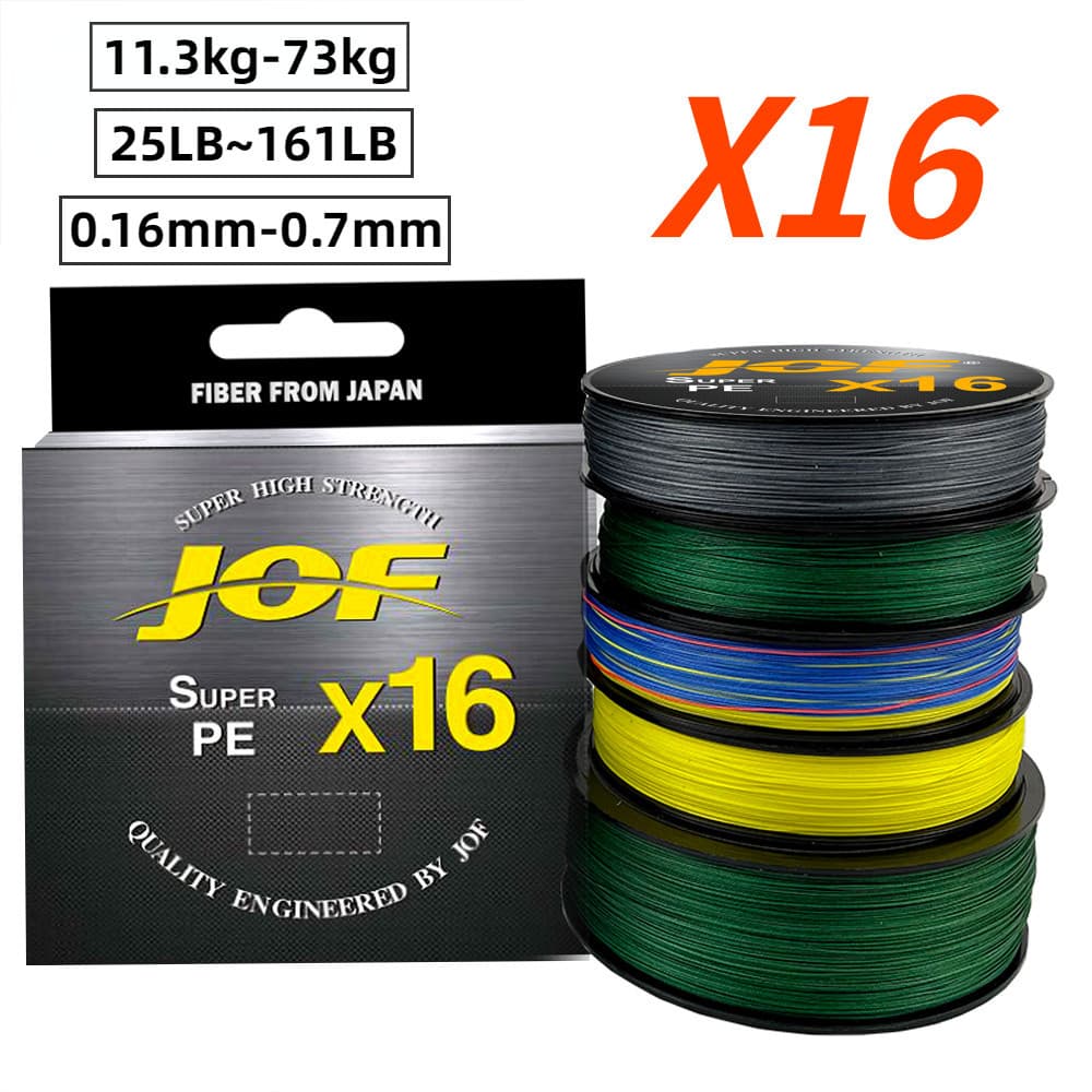 JOF X16 Linha De Pesca Trançada Arame De Carpa 16 Cordões PE 25-161LBS Multifilamento 300/500M Super Forte 0.16mm-0.7mm