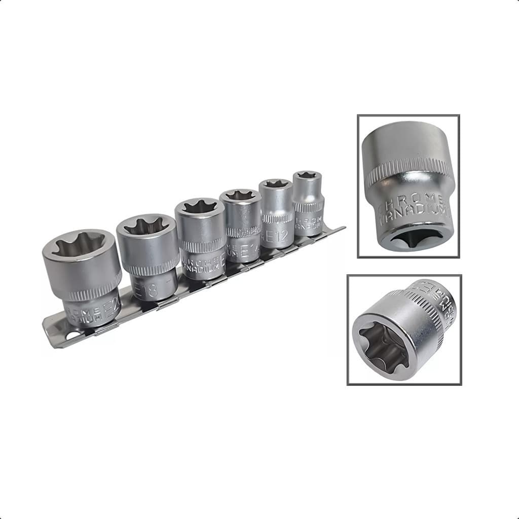 Jogo Soquetes Fêmea Torx Encaixe 3/8Pols 6 Peças CRV 10-20mm