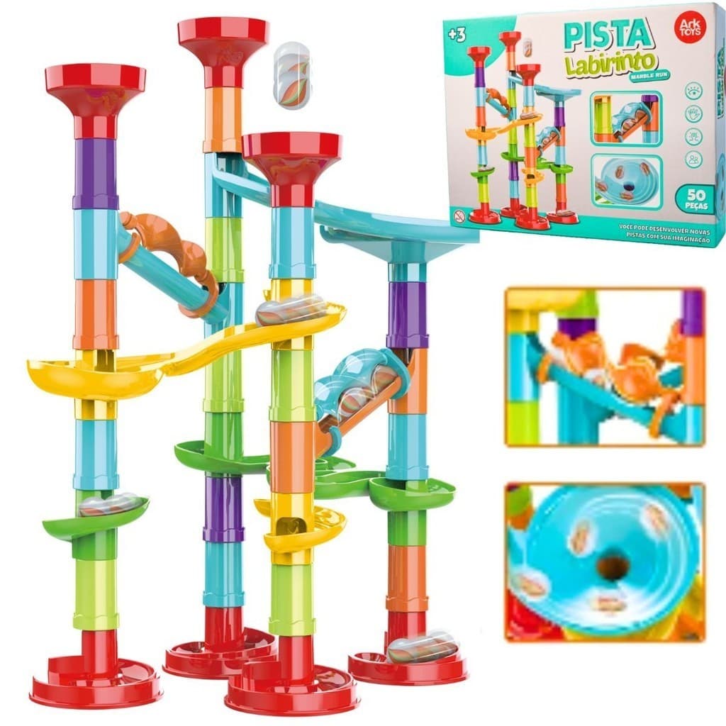 Pista Bolinha Gude Blocos Montar Labirinto c 50p Infância de Interação educativo Divertido Escorrega