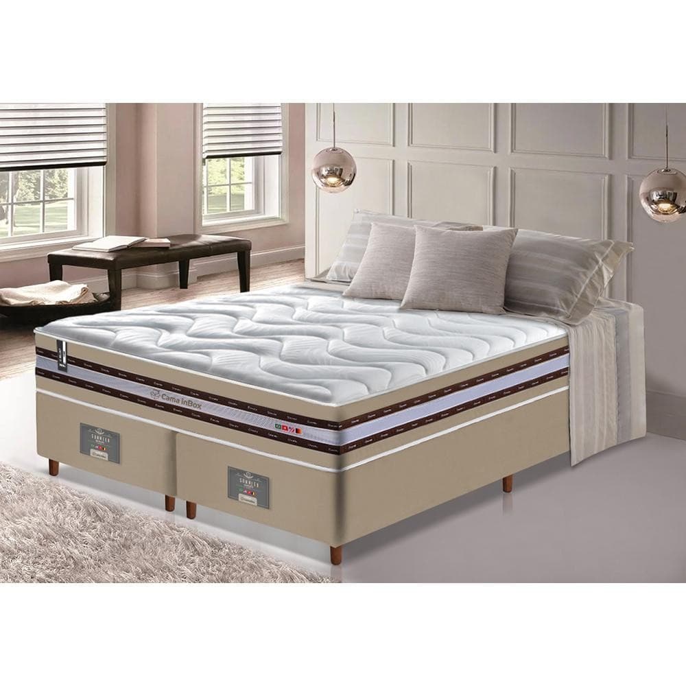 Conjunto Cama Box King de Molas Ensacadas D33 Cama inBox Select Firme 193x203x71 Bege