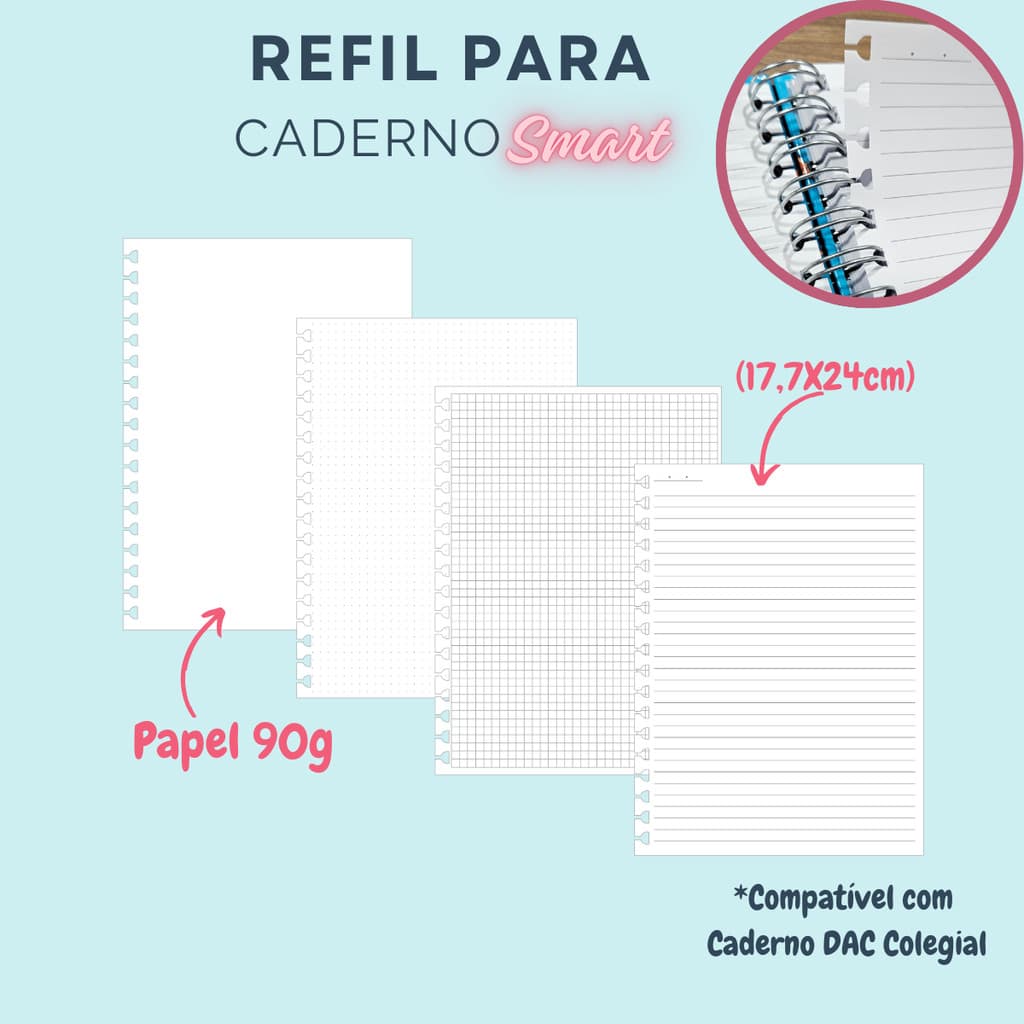 Refil Caderno Smart Colegial (Médio) - Compatível Caderno DAC