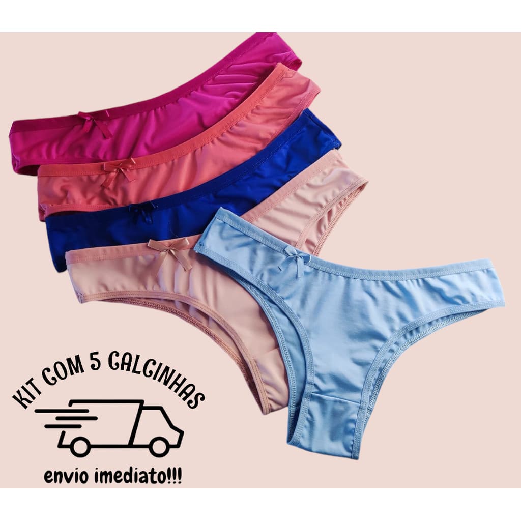 Kit 5 Calcinhas De Microfibra Tanga  Com Lacinho Conforto Revenda Forro De Algodão