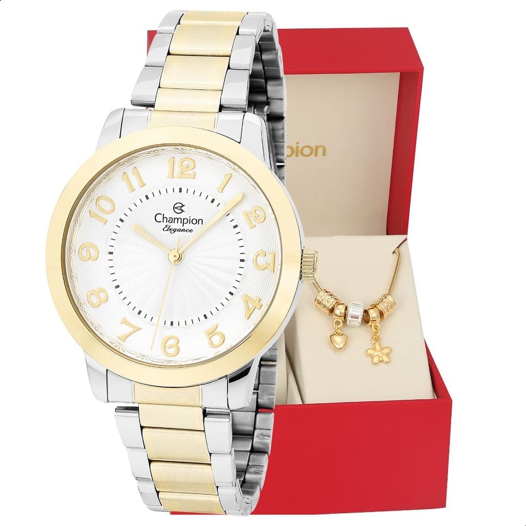 Relógio Feminino Champion Bicolor Elegance, À Prova D'Água CN25118B +  Pulseira Berloque . Relógio Analógico Feminino